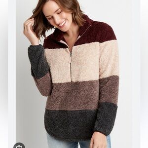 Colorblock Half Zip Sherpa Pullover Sweatshirt